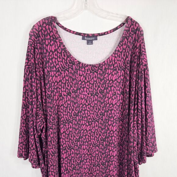 Roamans Plus Size 1X 22W 24W Top Hot Pink Black Leopard Print Animal Knit 409 - Picture 3 of 8